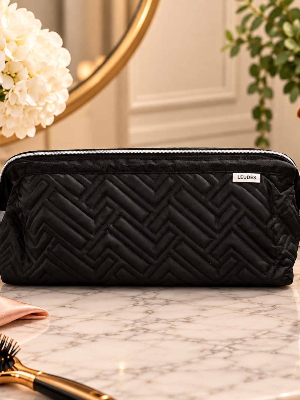 Black Quilted Travel Cosmetic Bag